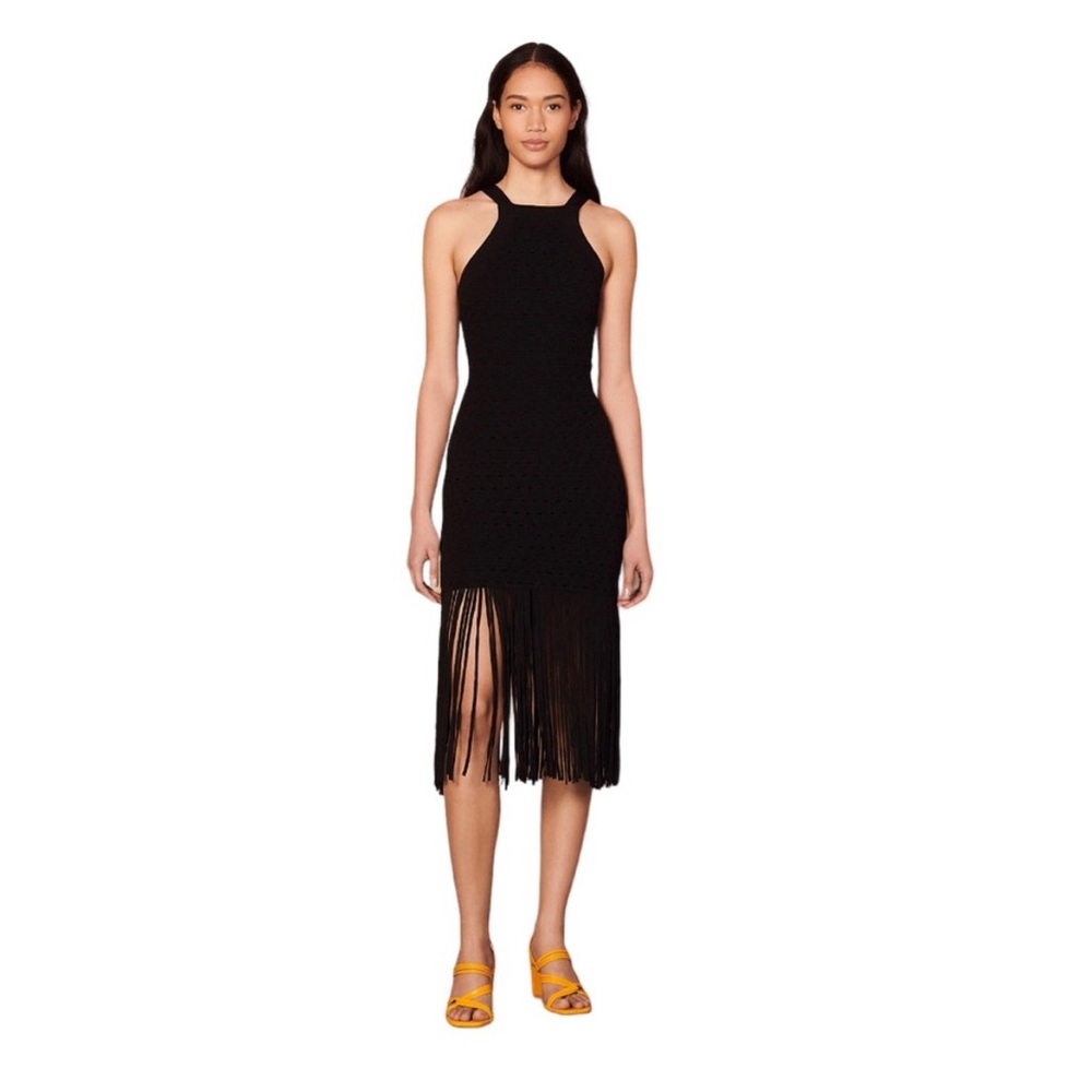 House of Harlow 1960 Black Midi Fringe Crochet Dress